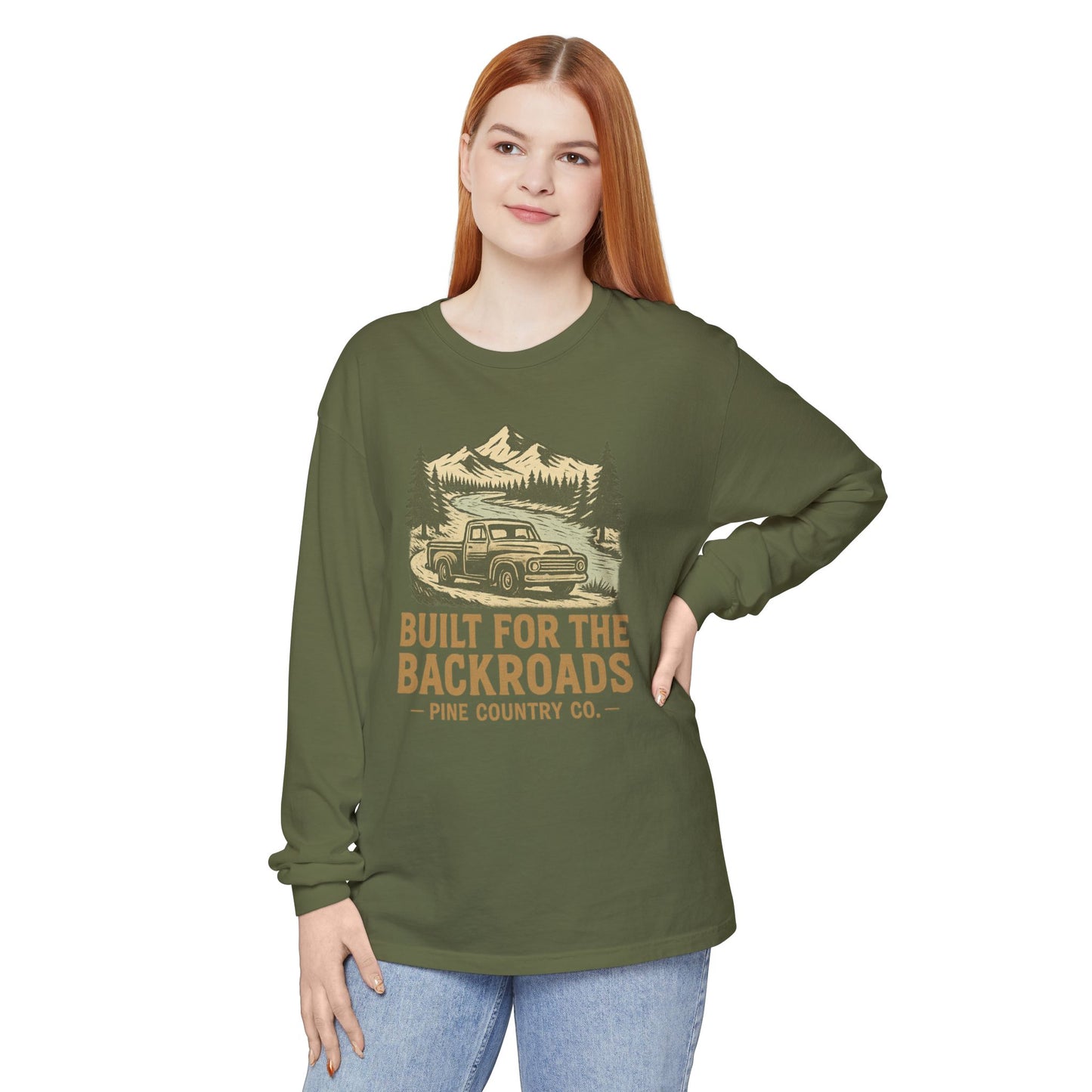 Built for the Backroads Long Sleeve Comfort Colors® Tee – Rustic Texas Outdoor Shirt