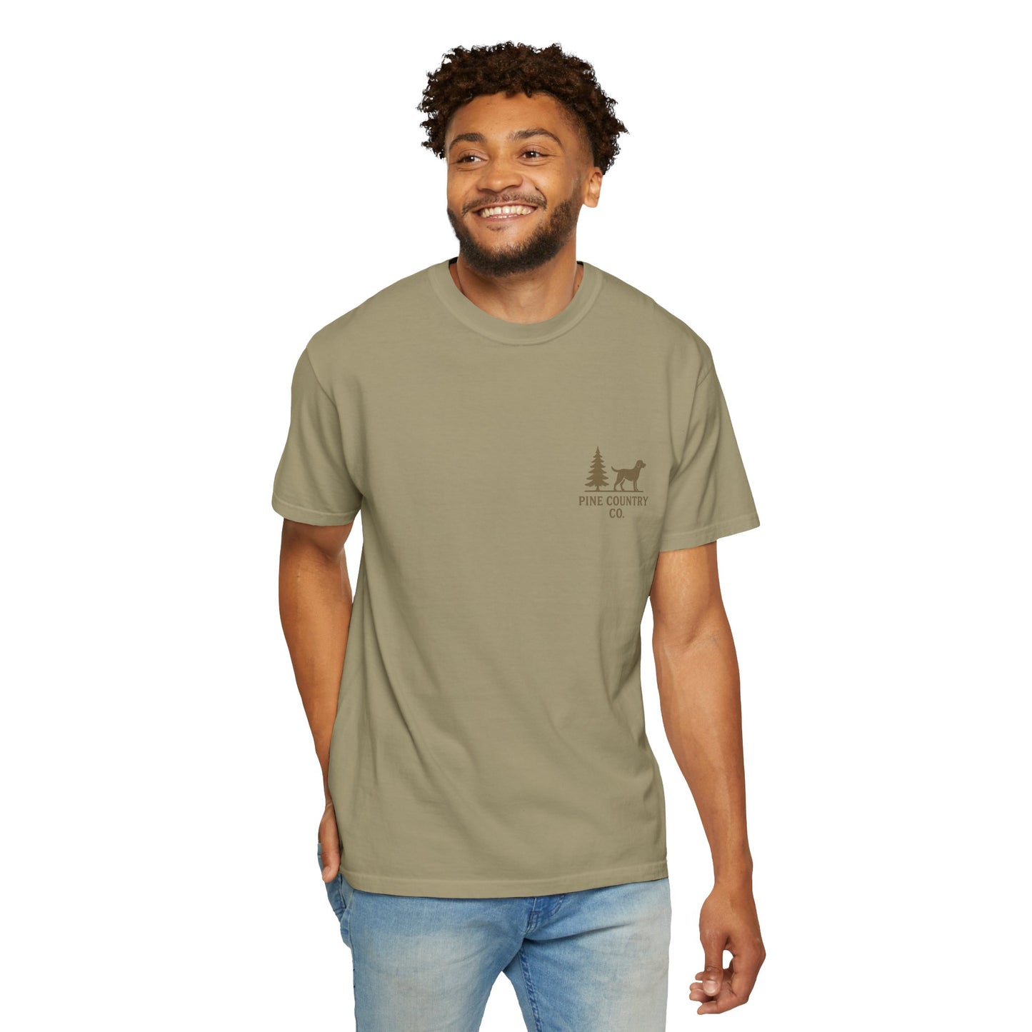 Campfire & Pines Comfort Colors® T-Shirt – Rustic Texas Graphic Tee for Camping, Trails & Outdoor Life