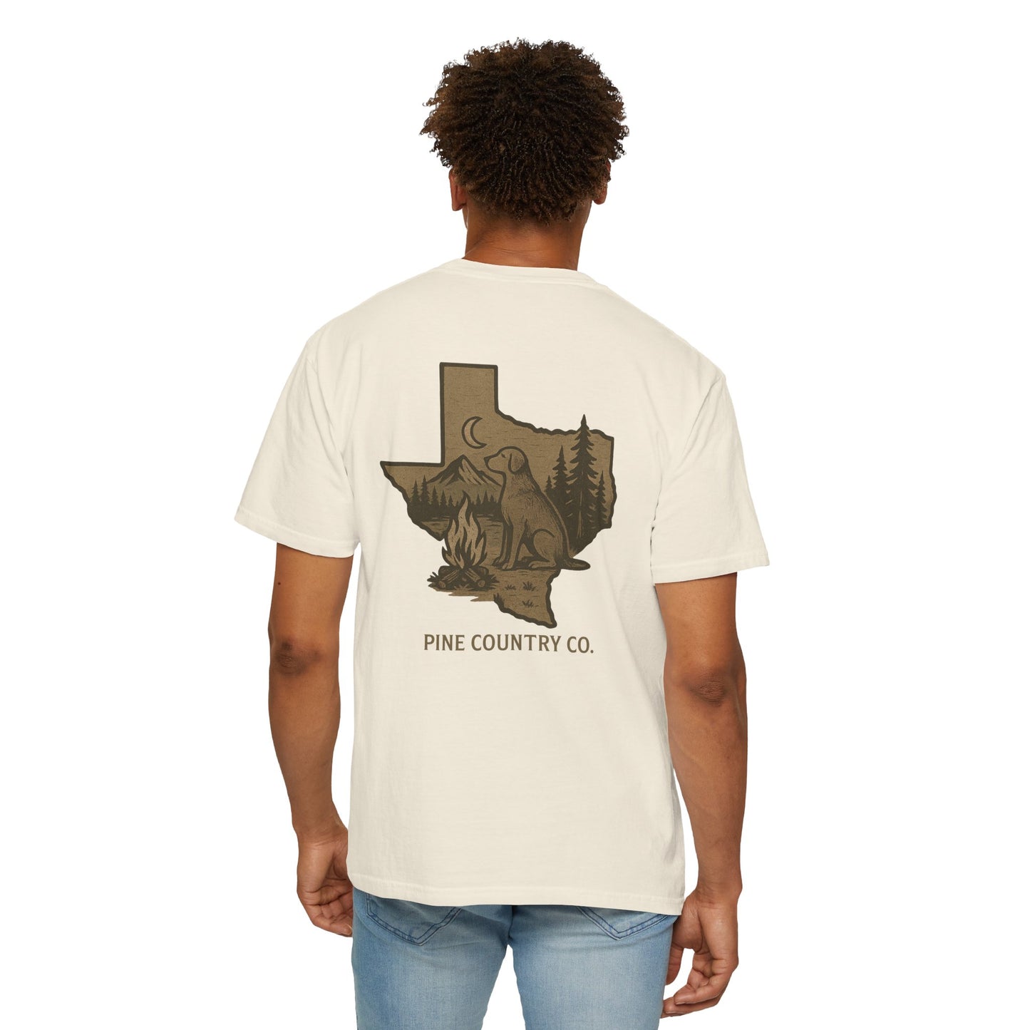 Campfire & Pines Comfort Colors® T-Shirt – Rustic Texas Graphic Tee for Camping, Trails & Outdoor Life