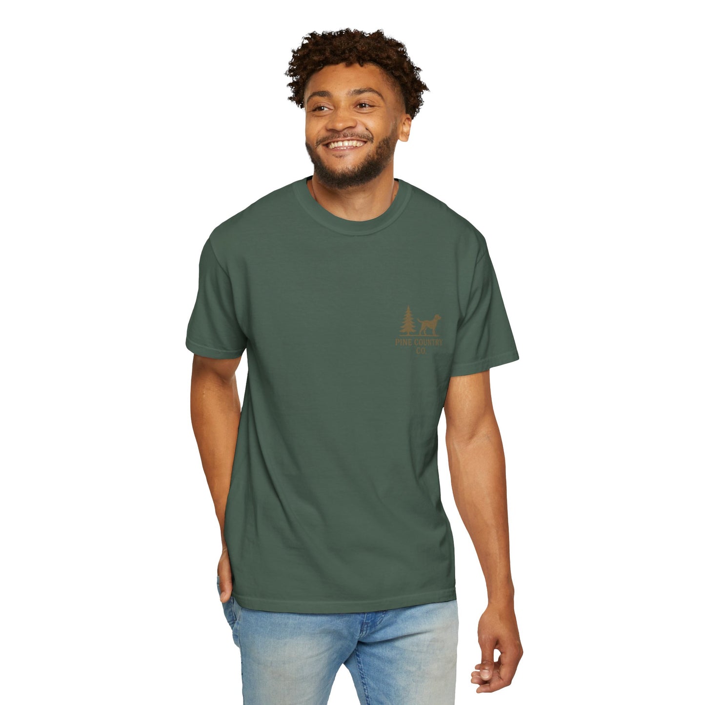Campfire & Pines Comfort Colors® T-Shirt – Rustic Texas Graphic Tee for Camping, Trails & Outdoor Life