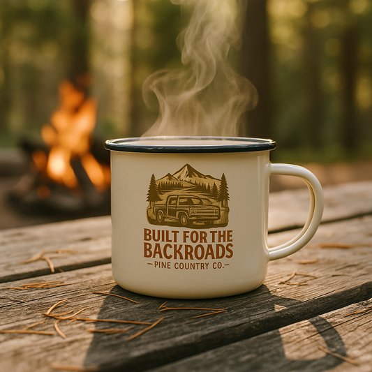 Built for the Backroads Campfire Mug – Rustic Texas Adventure Drinkware