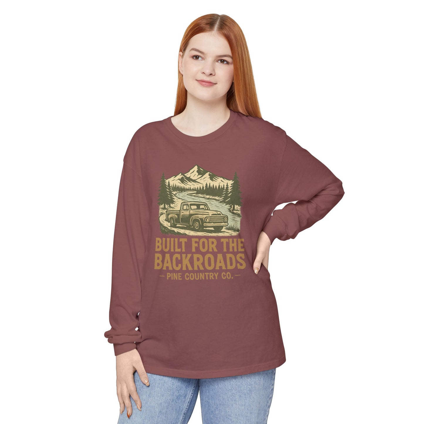 Built for the Backroads Long Sleeve Comfort Colors® Tee – Rustic Texas Outdoor Shirt
