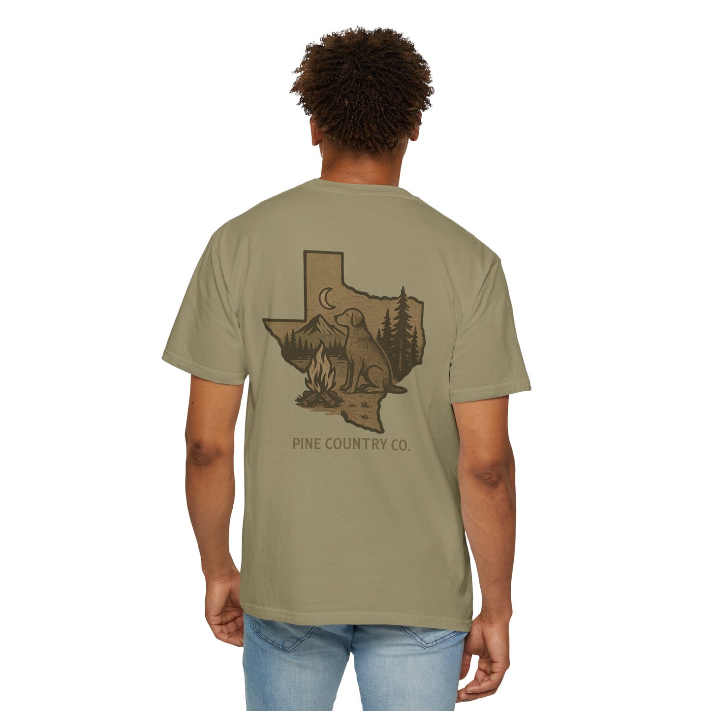 Campfire & Pines Comfort Colors® T-Shirt – Rustic Texas Graphic Tee for Camping, Trails & Outdoor Life
